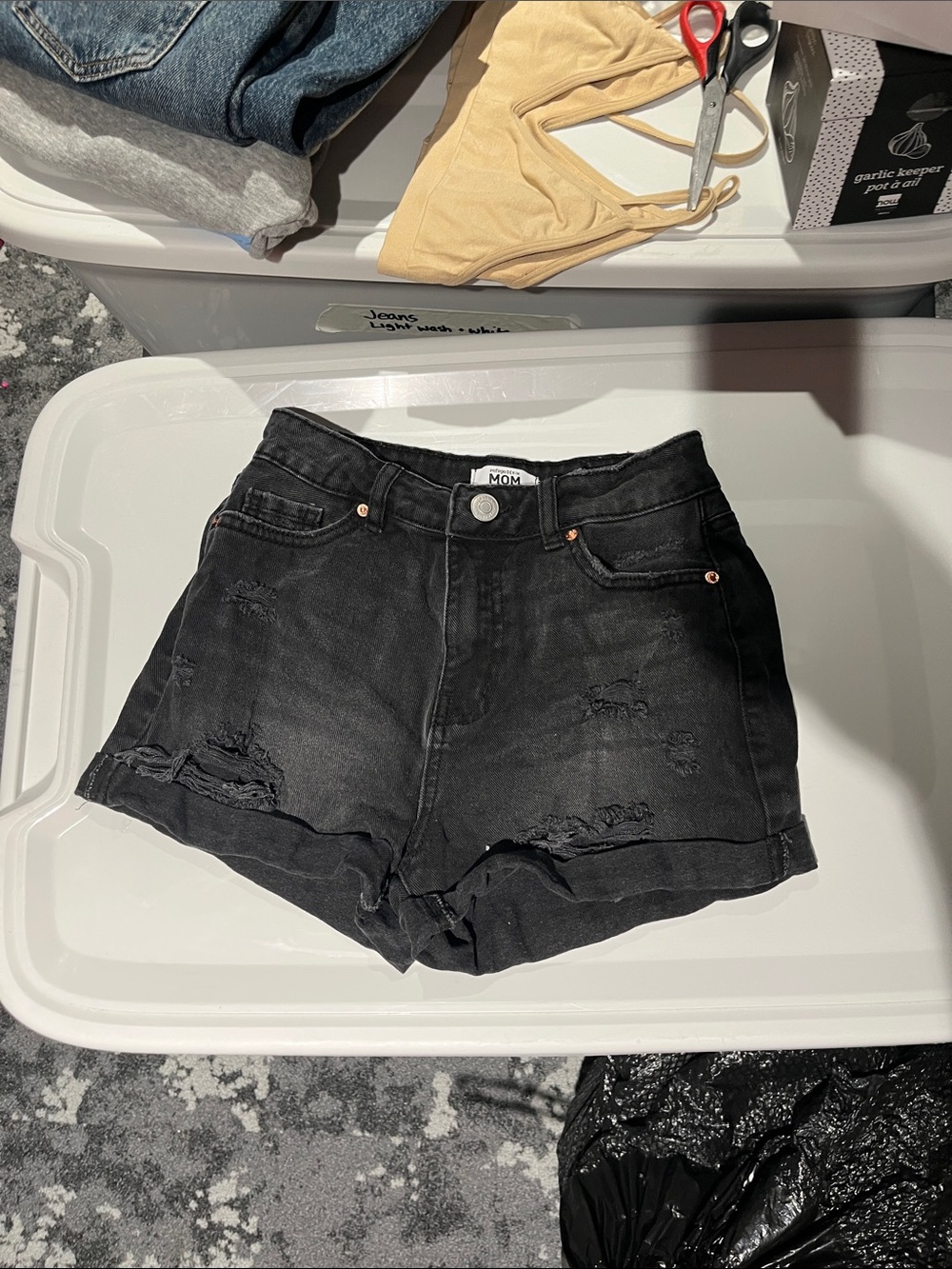 refuge Black Distressed High-Rise Jean Shorts